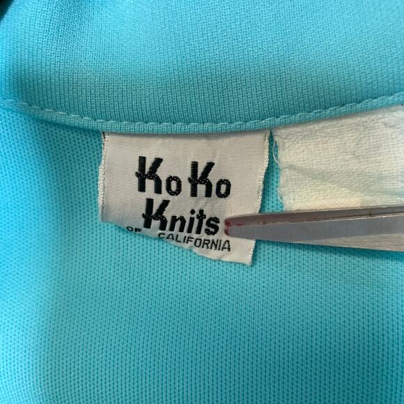 Koko Knits Vintage 70s Aqua Polyester Blazer Zip Closure Sz Medium - Picture 8 of 8
